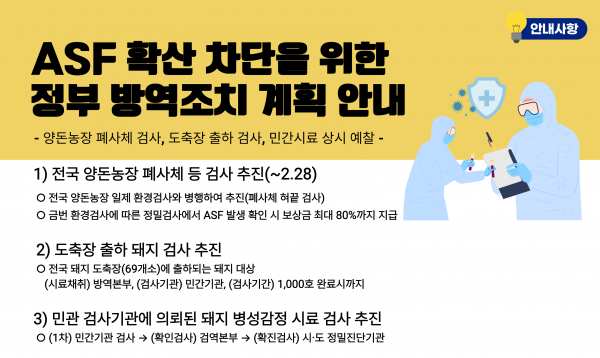 아프리카돼지열병(ASF) 확산 차단을 위한 방역조치 계획 알림